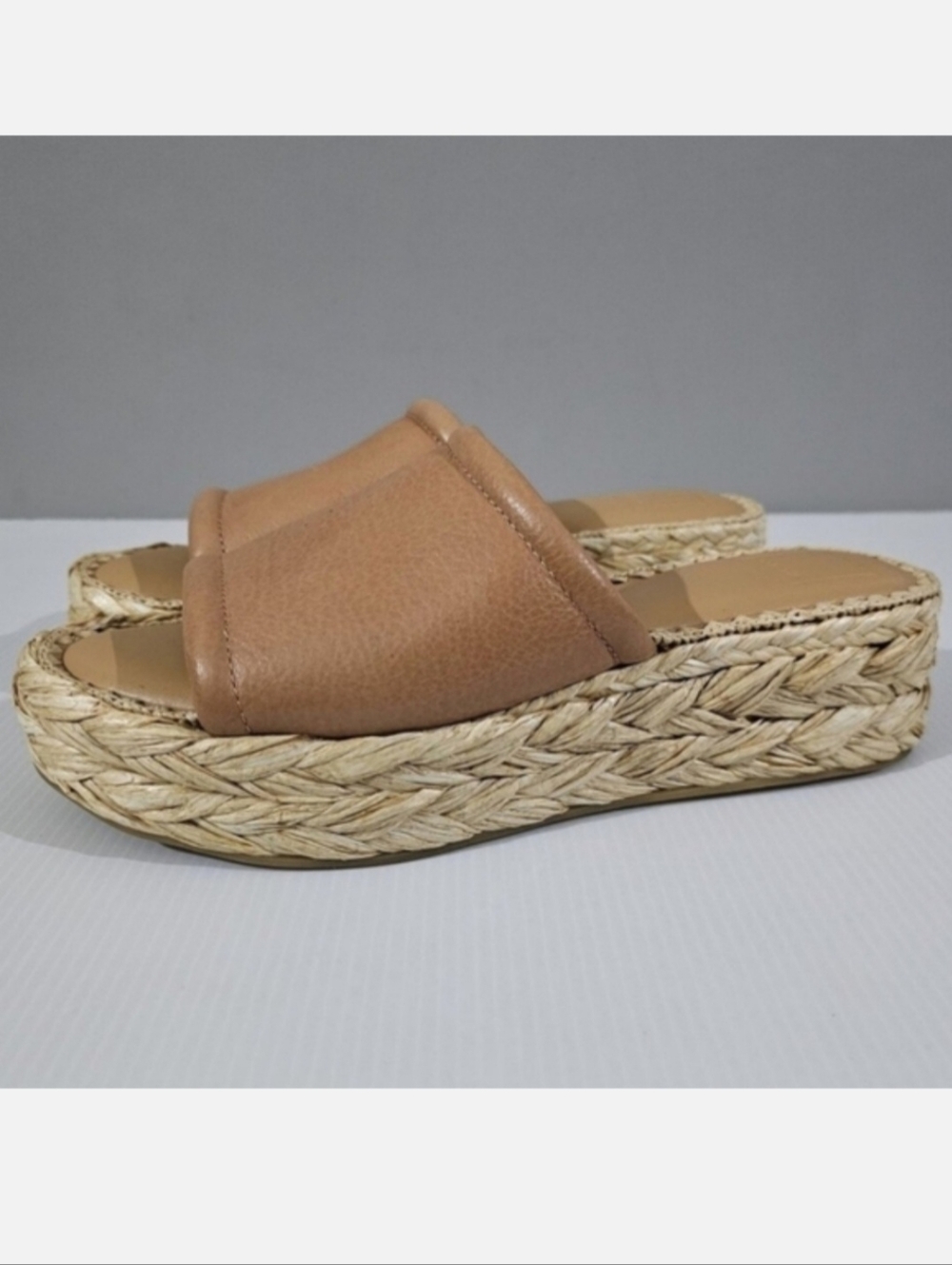 Dolce Vita Chavi Platform Espadrille Sandal Womens 9.5 Honey Leather Raffia